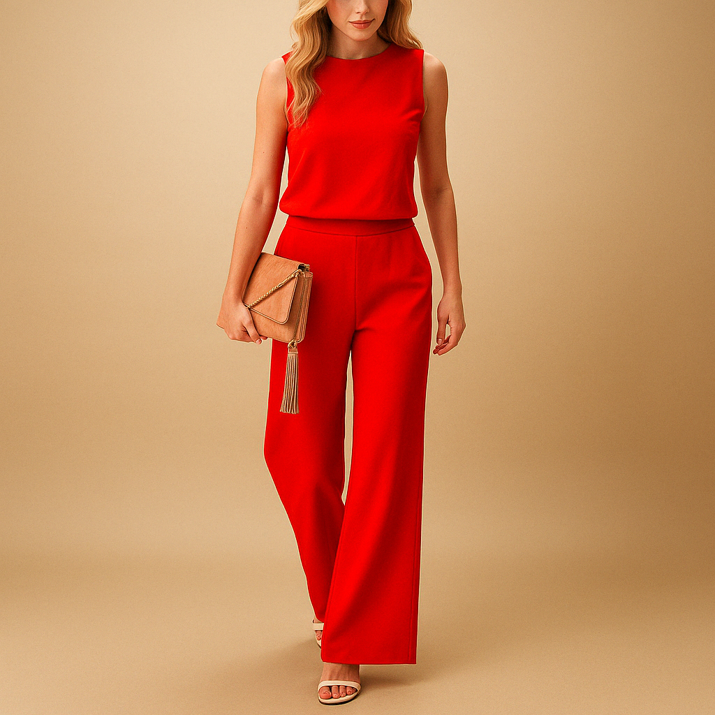 Women's Jumpsuit with Round Neck and Wide Legs
