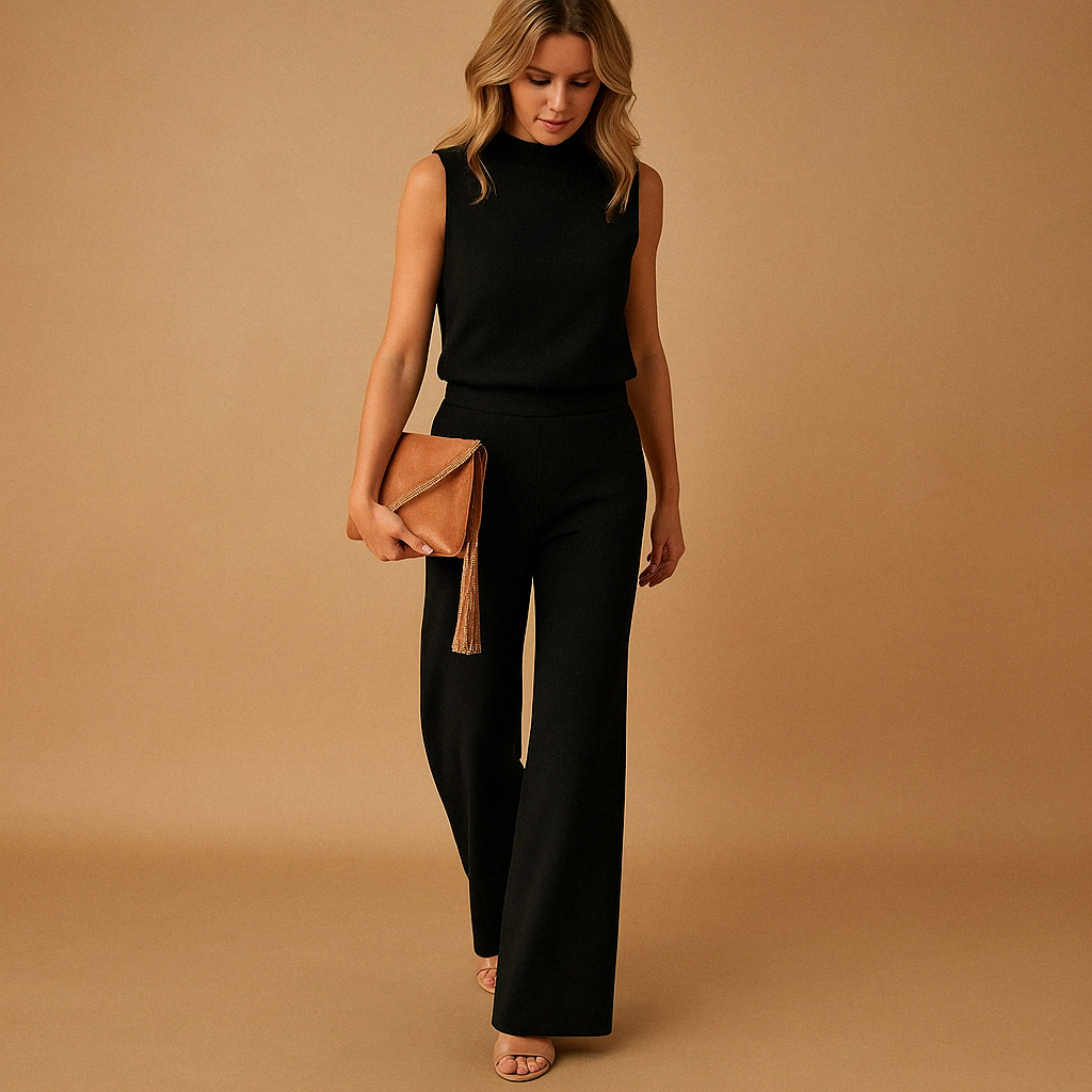 Women's Jumpsuit with Round Neck and Wide Legs