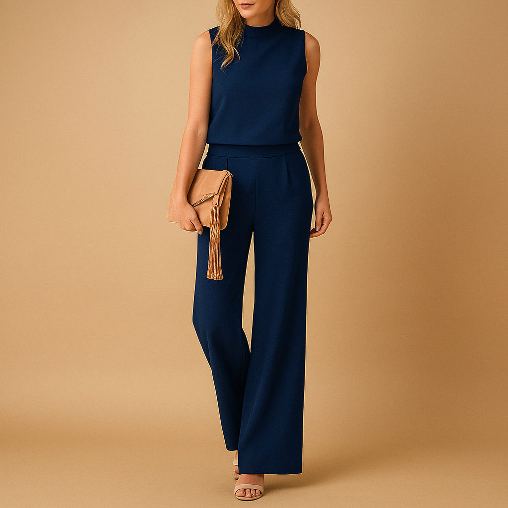 Women's Jumpsuit with Round Neck and Wide Legs