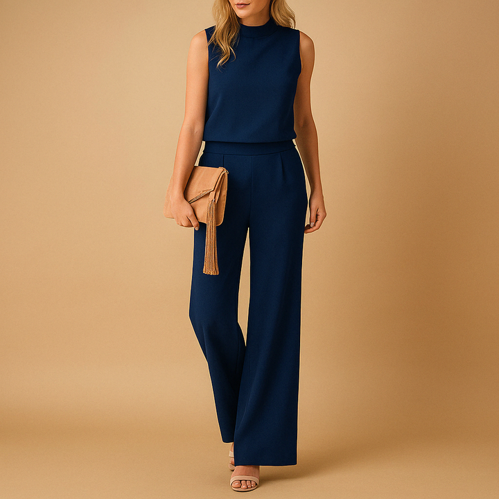 Women's Jumpsuit with Round Neck and Wide Legs