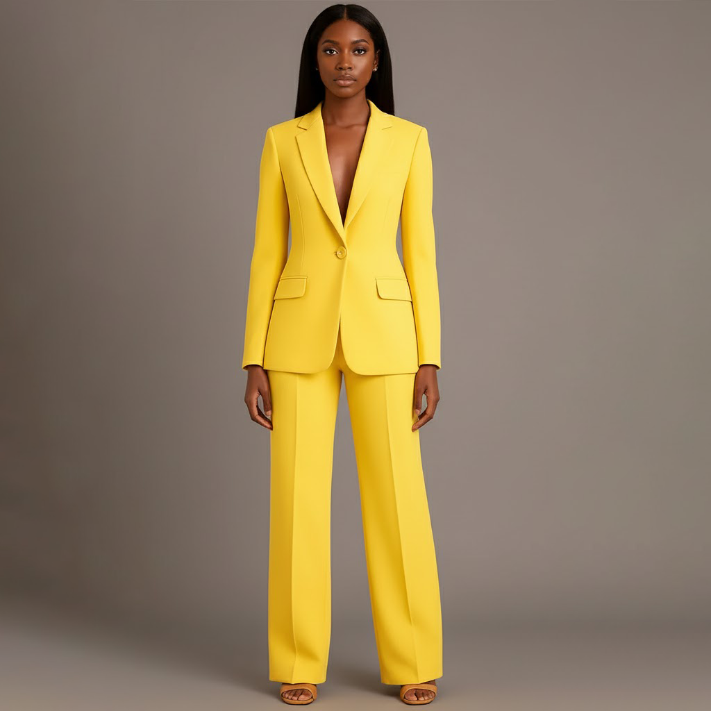 Women's Tailored Long Blazer Suit Set with Matching Pants