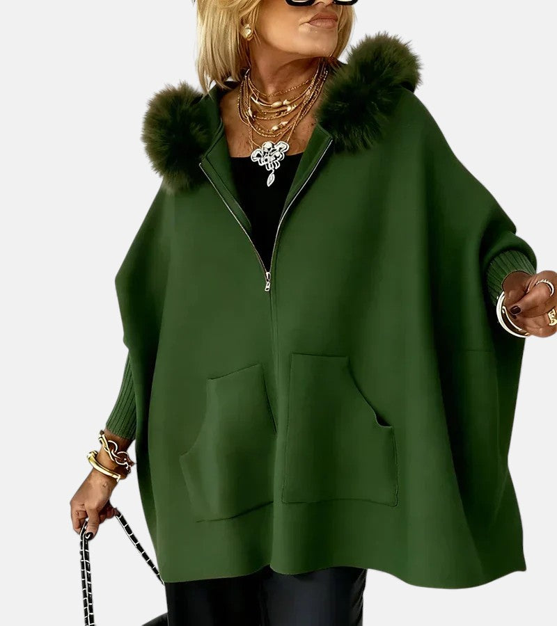 Yolande | Women's Hooded Cape with Patch Pockets