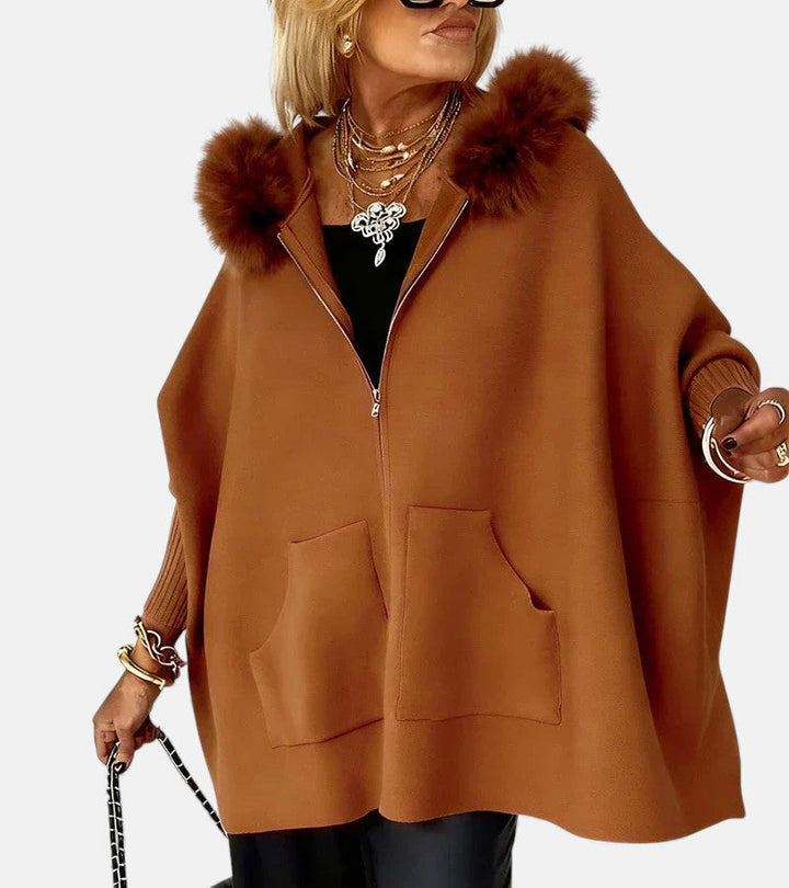 Yolande | Women's Hooded Cape with Patch Pockets