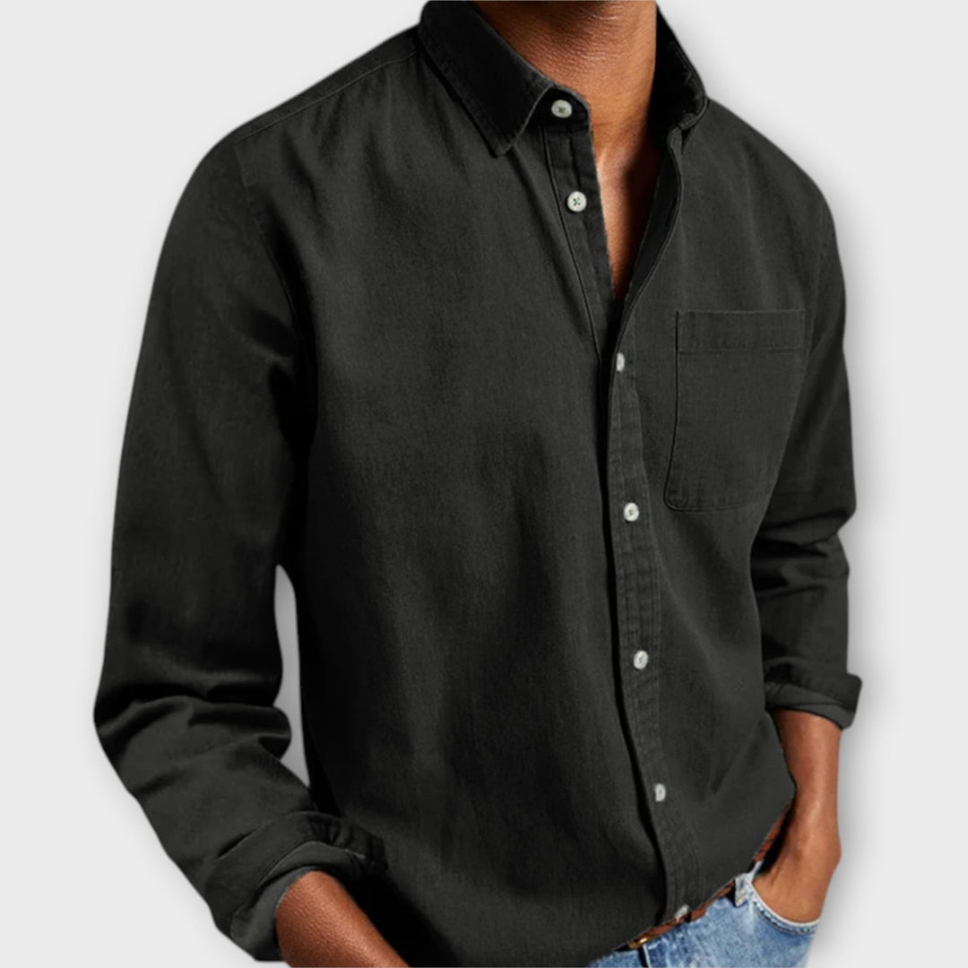 Men's Button-Front Shirt with Long Sleeves and Chest Pocket