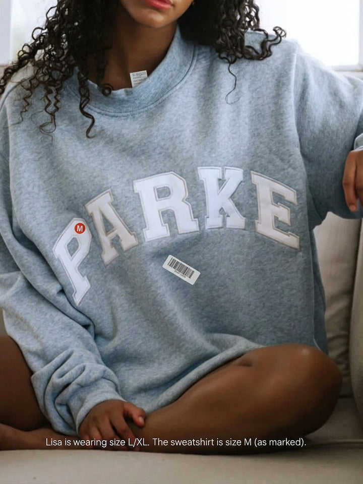 Women's Fleece Sweatshirt with Chenille Lettering and Ribbed Trim