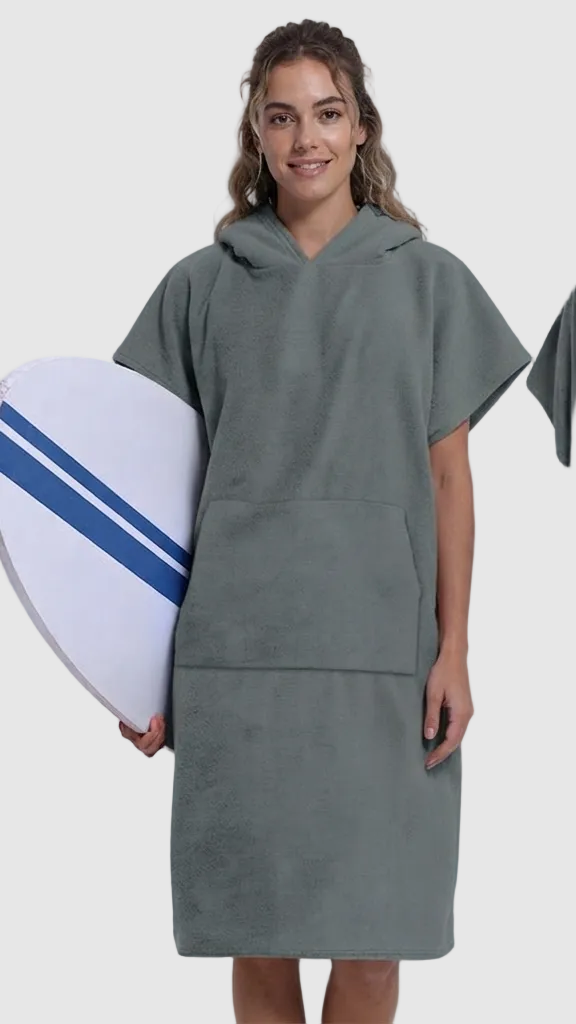 Women's Terry Midi Poncho Dress with Hood and Kangaroo Pocket