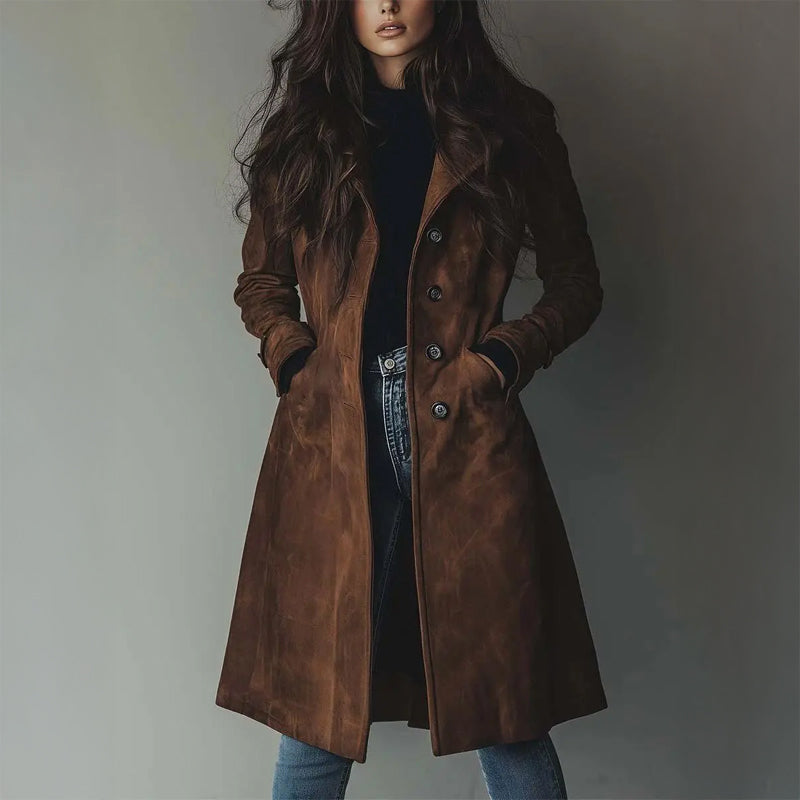 Gisele | Women's Longline Button-Front Coat with Sheen Finish