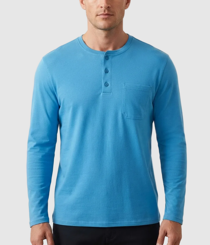 Gordon | Long Sleeve Cotton Henley Shirt with Pocket