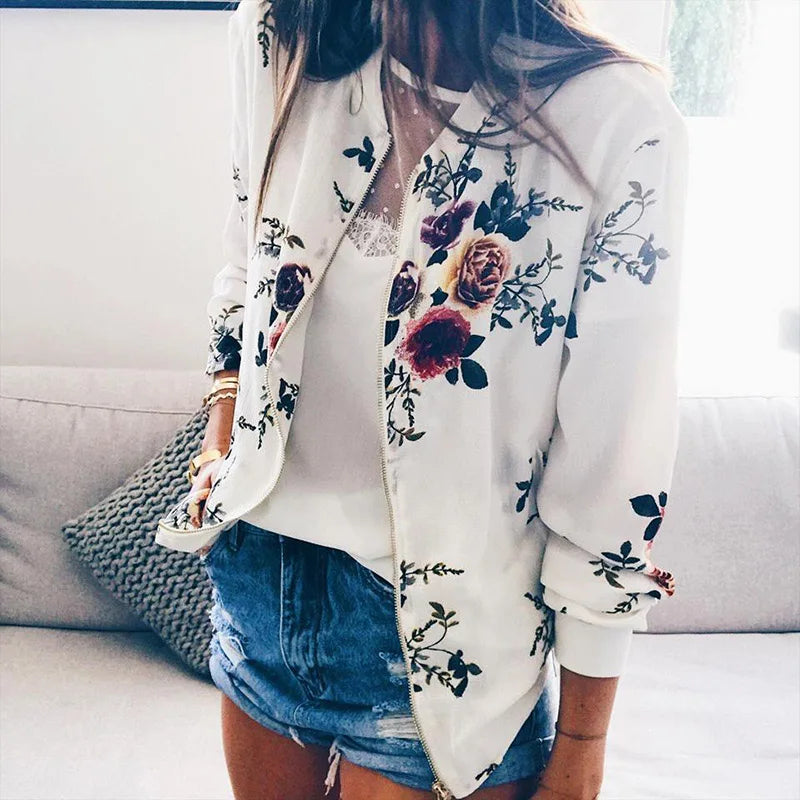 Hazel | Floral Print Bomber Jacket