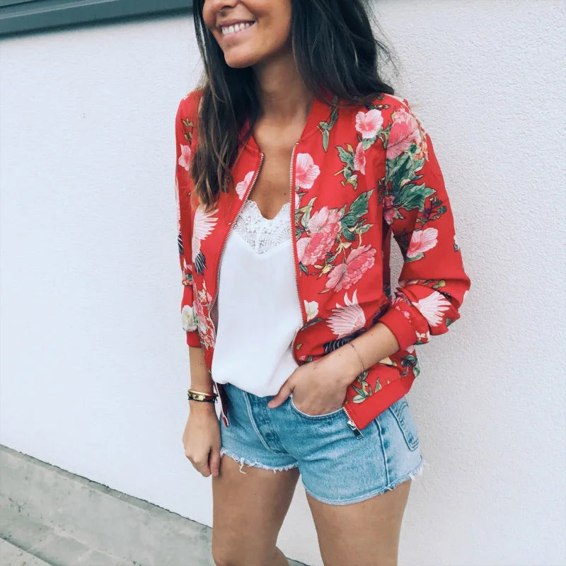 Hazel | Floral Print Bomber Jacket