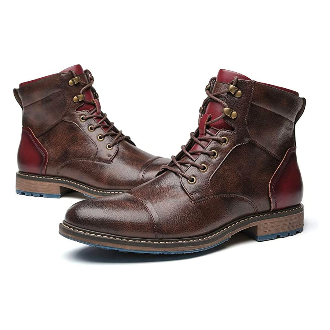 Men's Lace-Up Ankle Boots with Cap Toe and Round Eyelets