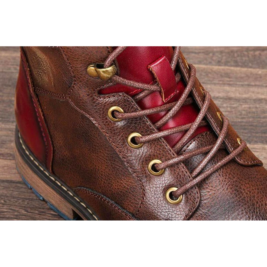 Men's Lace-Up Ankle Boots with Cap Toe and Round Eyelets