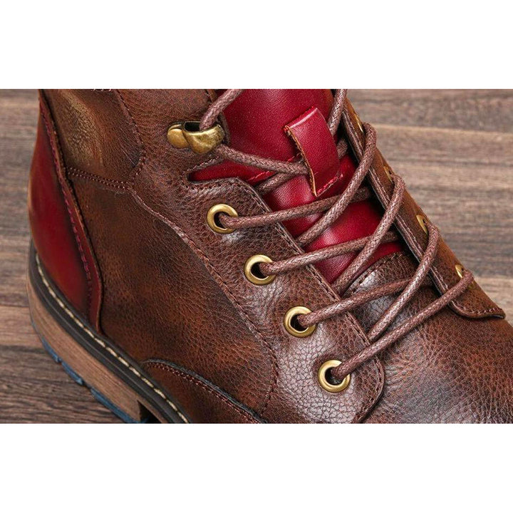 Men's Lace-Up Ankle Boots with Cap Toe and Round Eyelets
