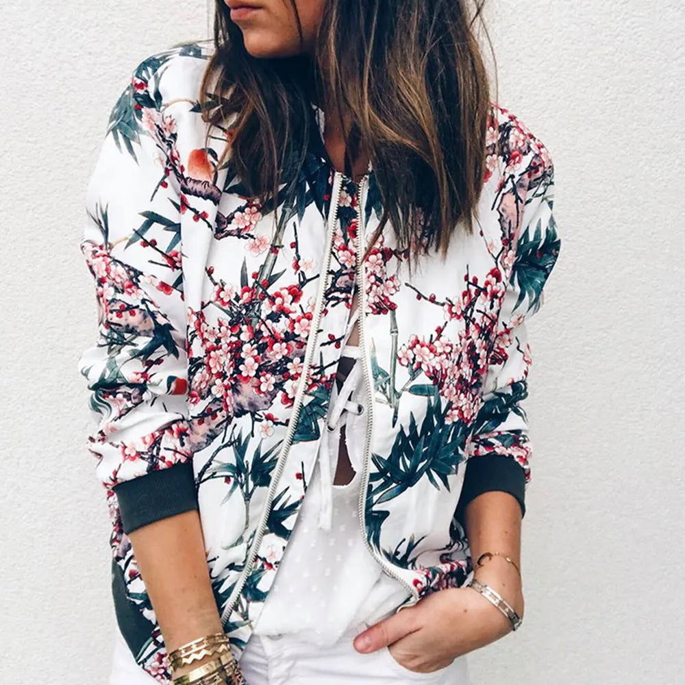 Hazel | Floral Print Bomber Jacket