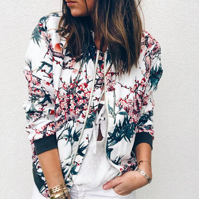 Hazel | Floral Print Bomber Jacket