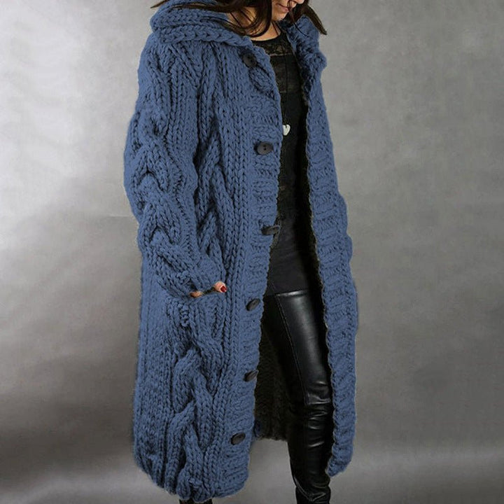 Solange | Women's Cable-Textured Longline Hooded Coat with Toggle Buttons