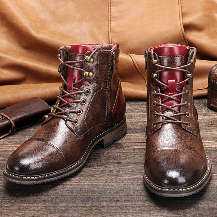 Men's Lace-Up Ankle Boots with Cap Toe and Round Eyelets