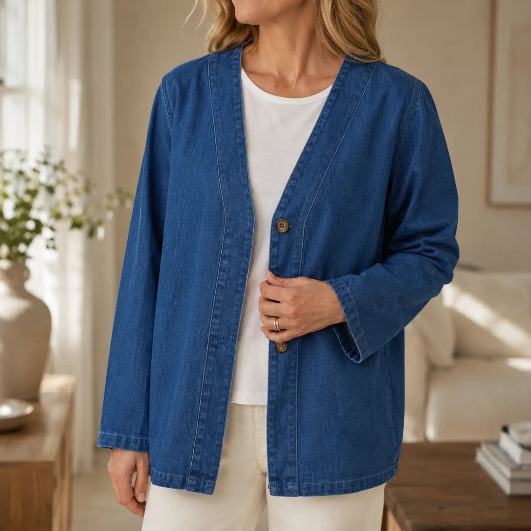 Danielle | Women's Collarless V-Neck Button-Front Jacket