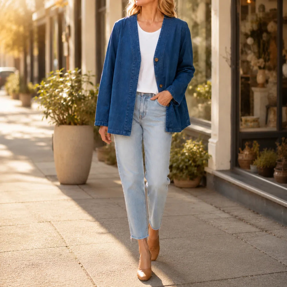 Danielle | Women's Collarless V-Neck Button-Front Jacket