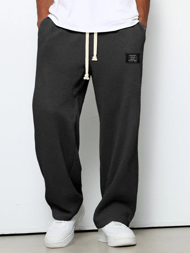 Men's Drawstring Waffle-Textured Full-Length Pants with Side Pockets and Wide Legs