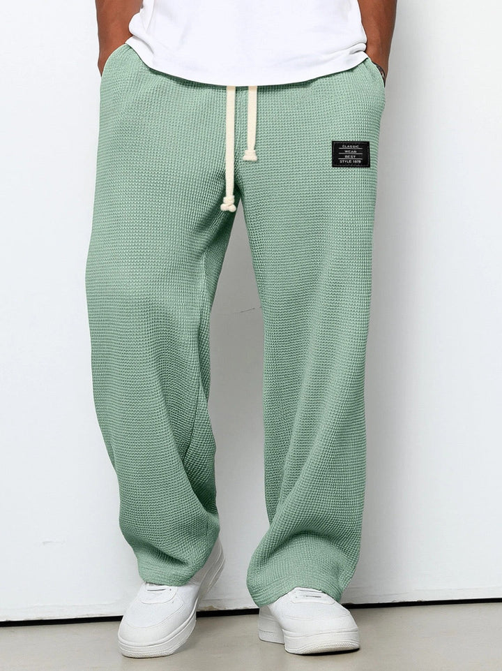 Men's Drawstring Waffle-Textured Full-Length Pants with Side Pockets and Wide Legs
