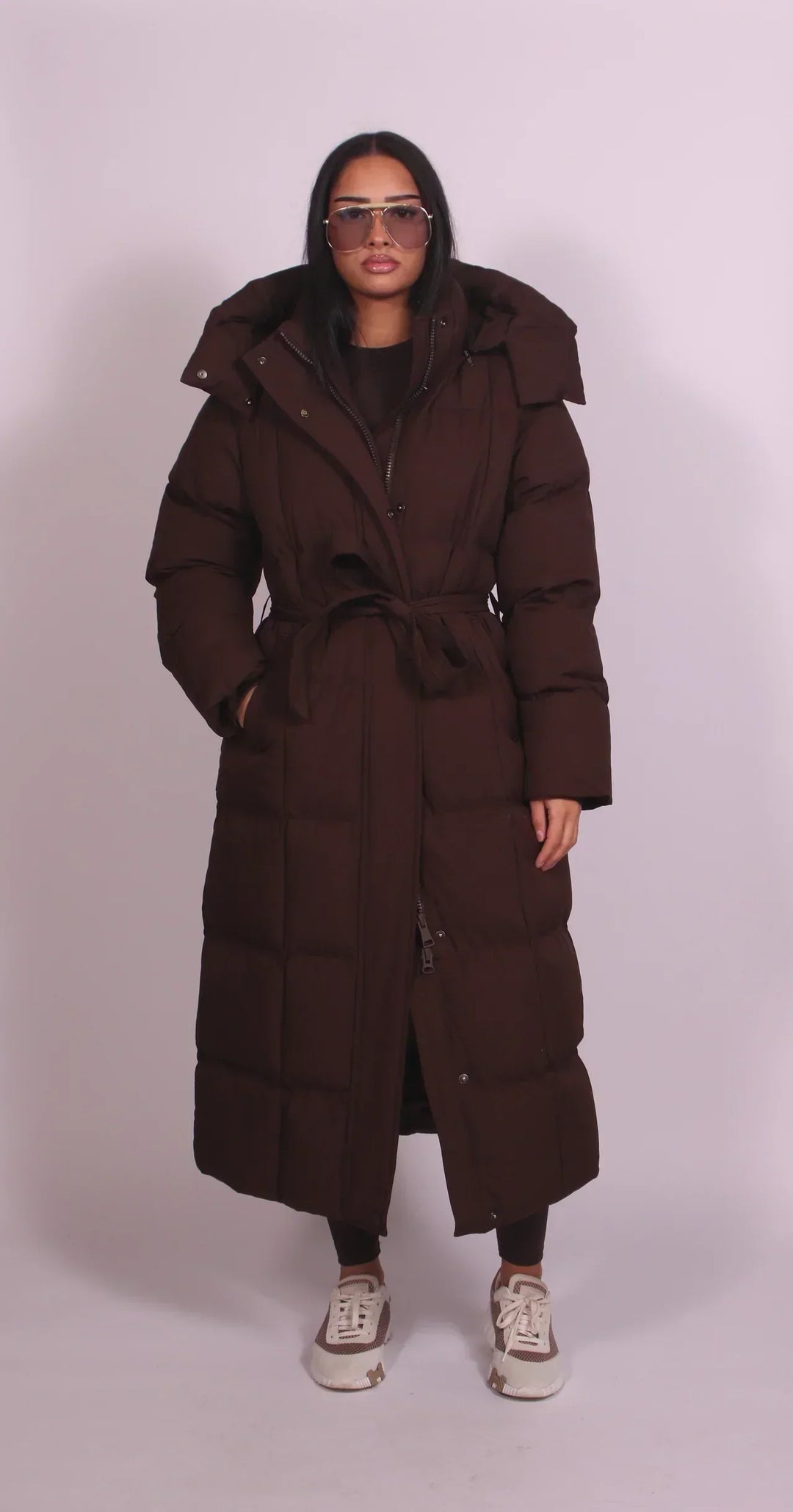 Bertille | Women's Long Belted Puffer Coat with Hood