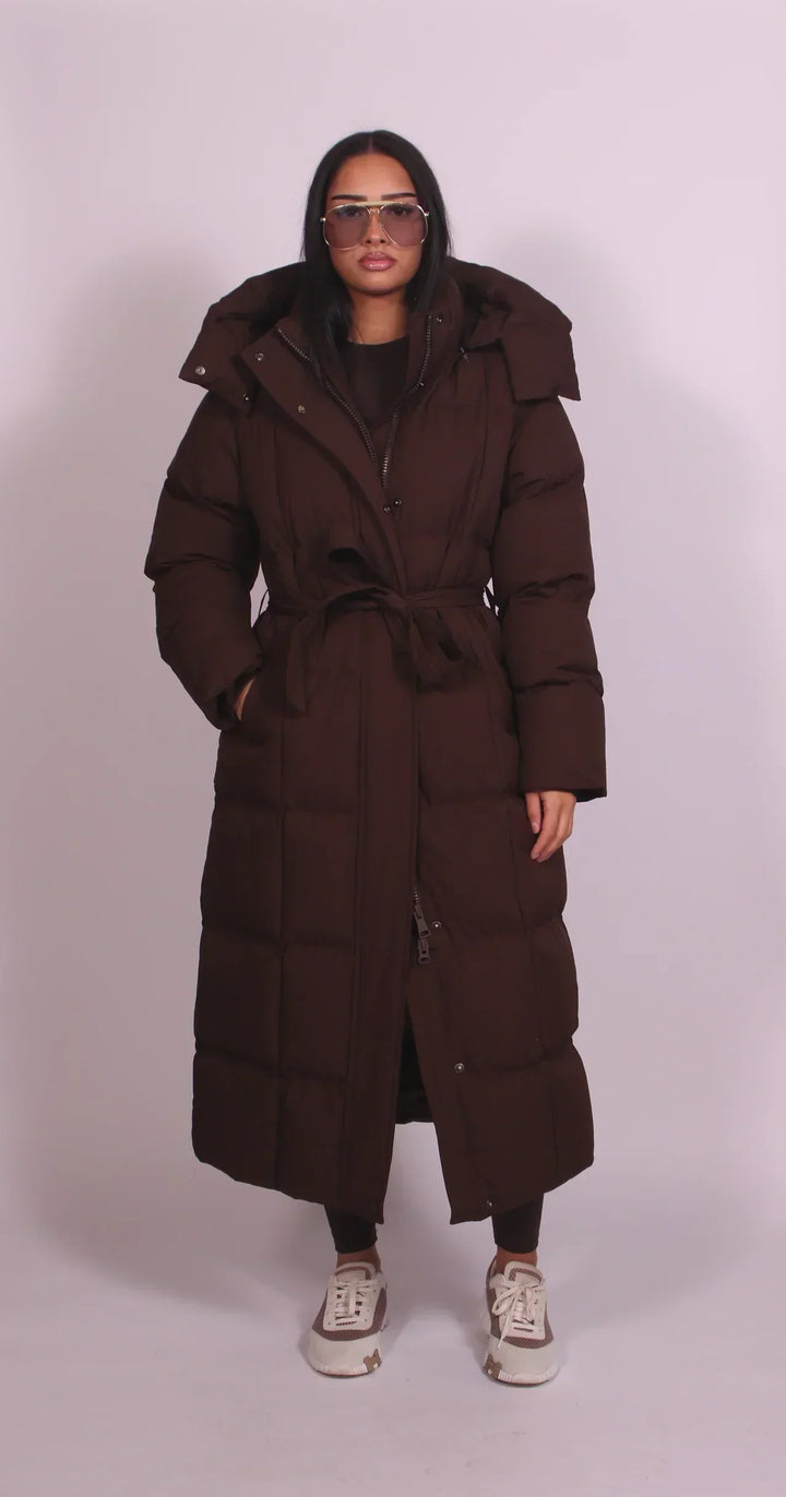 Bertille | Women's Long Belted Puffer Coat with Hood