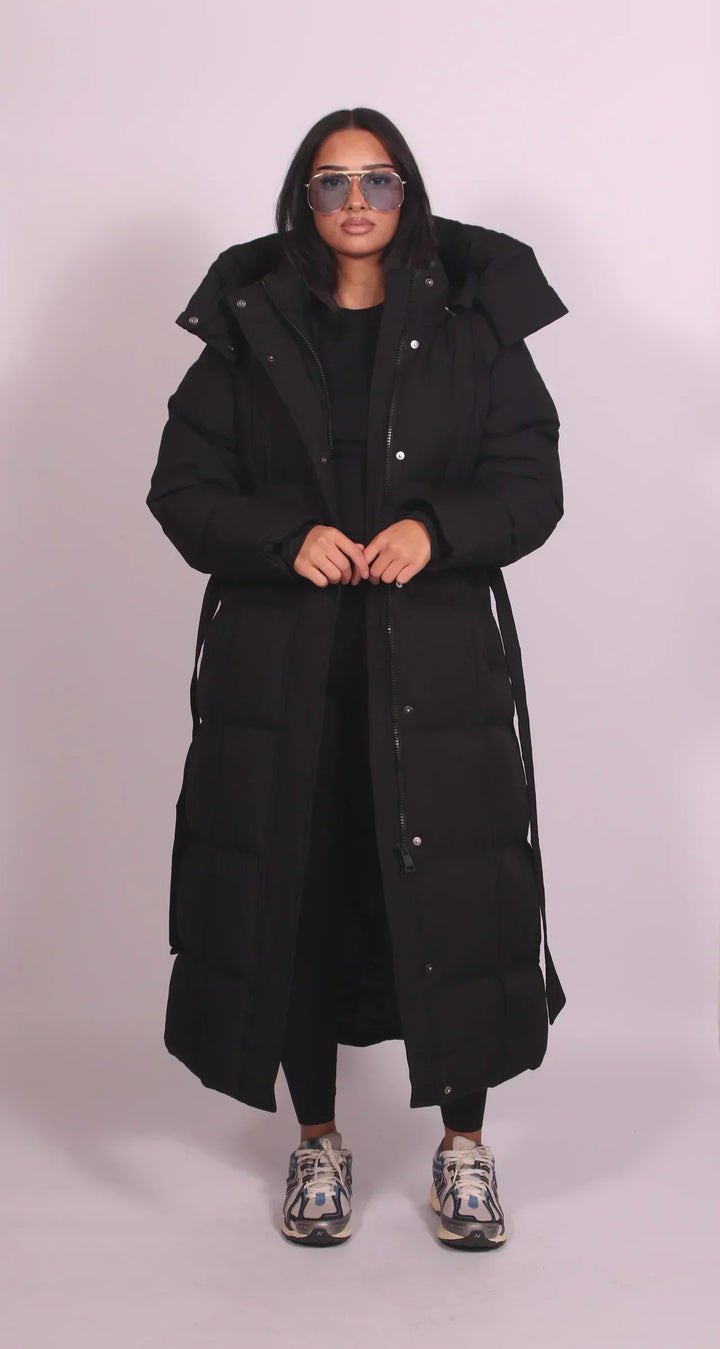 Bertille | Women's Long Belted Puffer Coat with Hood