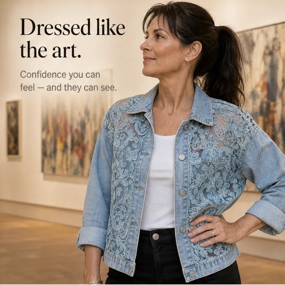 Tessa | Women's Lace-Pattern Trucker Jacket with Button Front