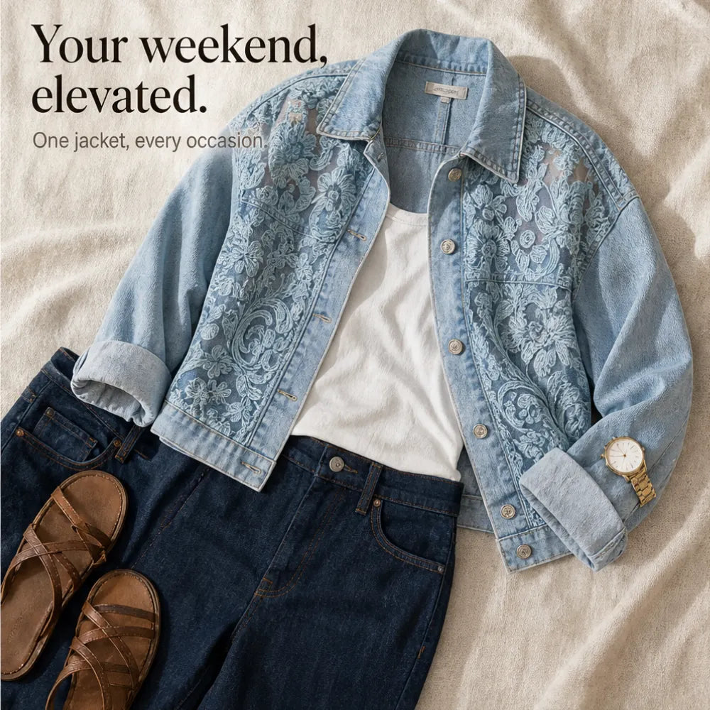 Tessa | Women's Lace-Pattern Trucker Jacket with Button Front