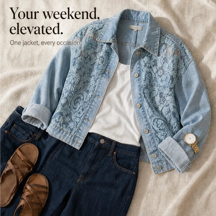 Tessa | Women's Lace-Pattern Trucker Jacket with Button Front