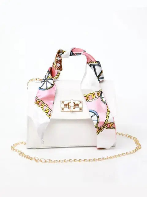 Sabelle | Women's Structured Chain Bag with Scarf-Wrapped Handle