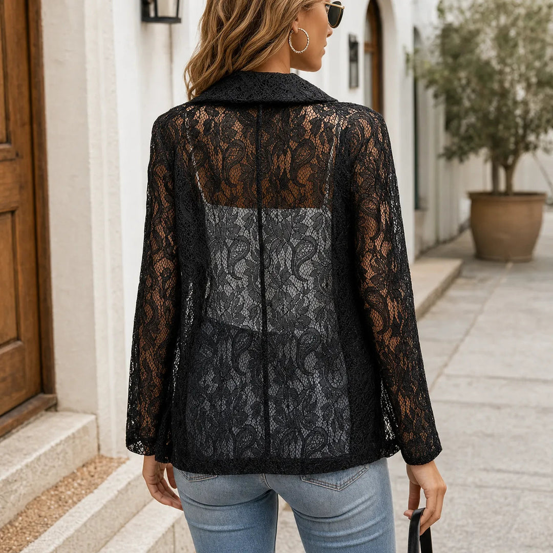 Ivonne | Women's Lace-Pattern Open-Front Blazer