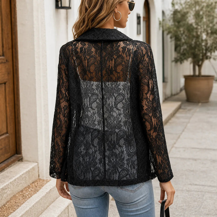 Ivonne | Women's Lace-Pattern Open-Front Blazer