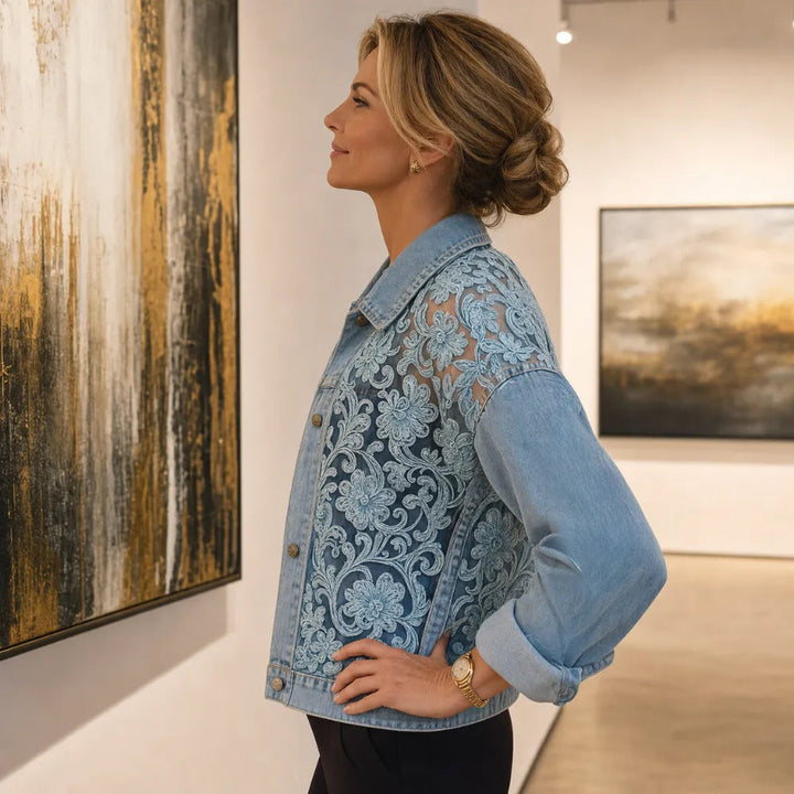 Tessa | Women's Lace-Pattern Trucker Jacket with Button Front