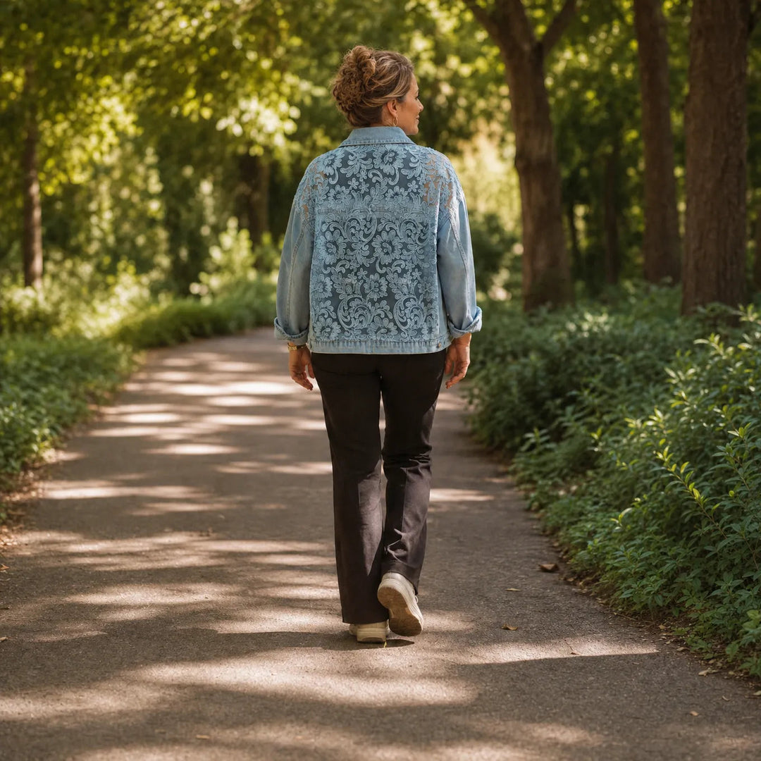 Tessa | Women's Lace-Pattern Trucker Jacket with Button Front