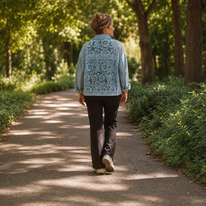 Tessa | Women's Lace-Pattern Trucker Jacket with Button Front