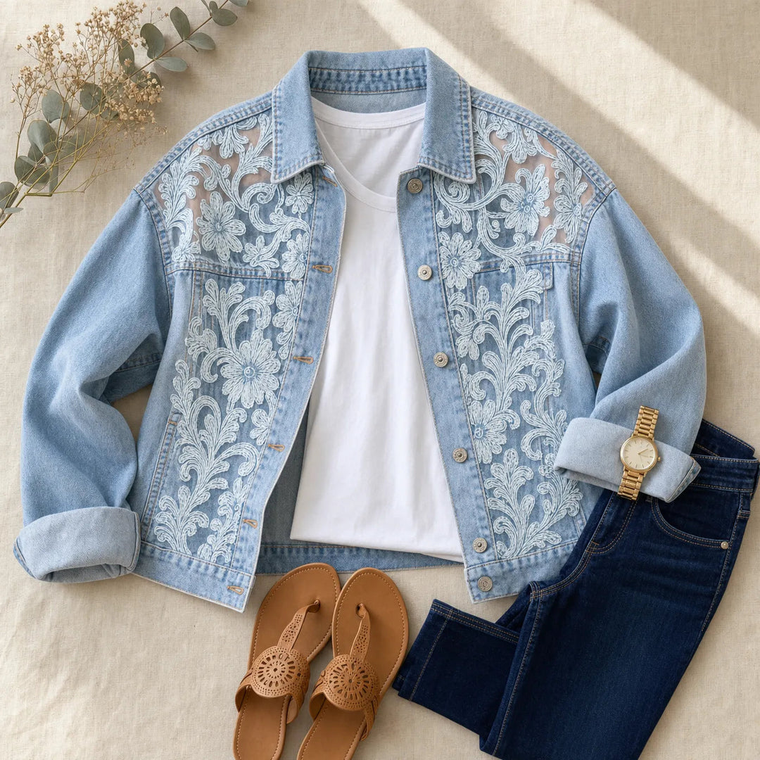 Tessa | Women's Lace-Pattern Trucker Jacket with Button Front