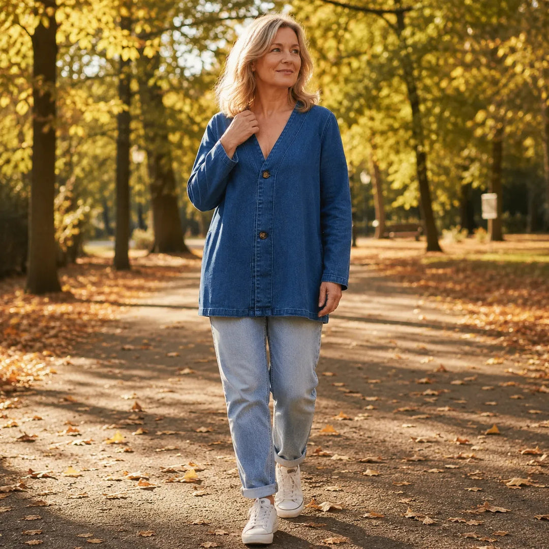 Danielle | Women's Collarless V-Neck Button-Front Jacket