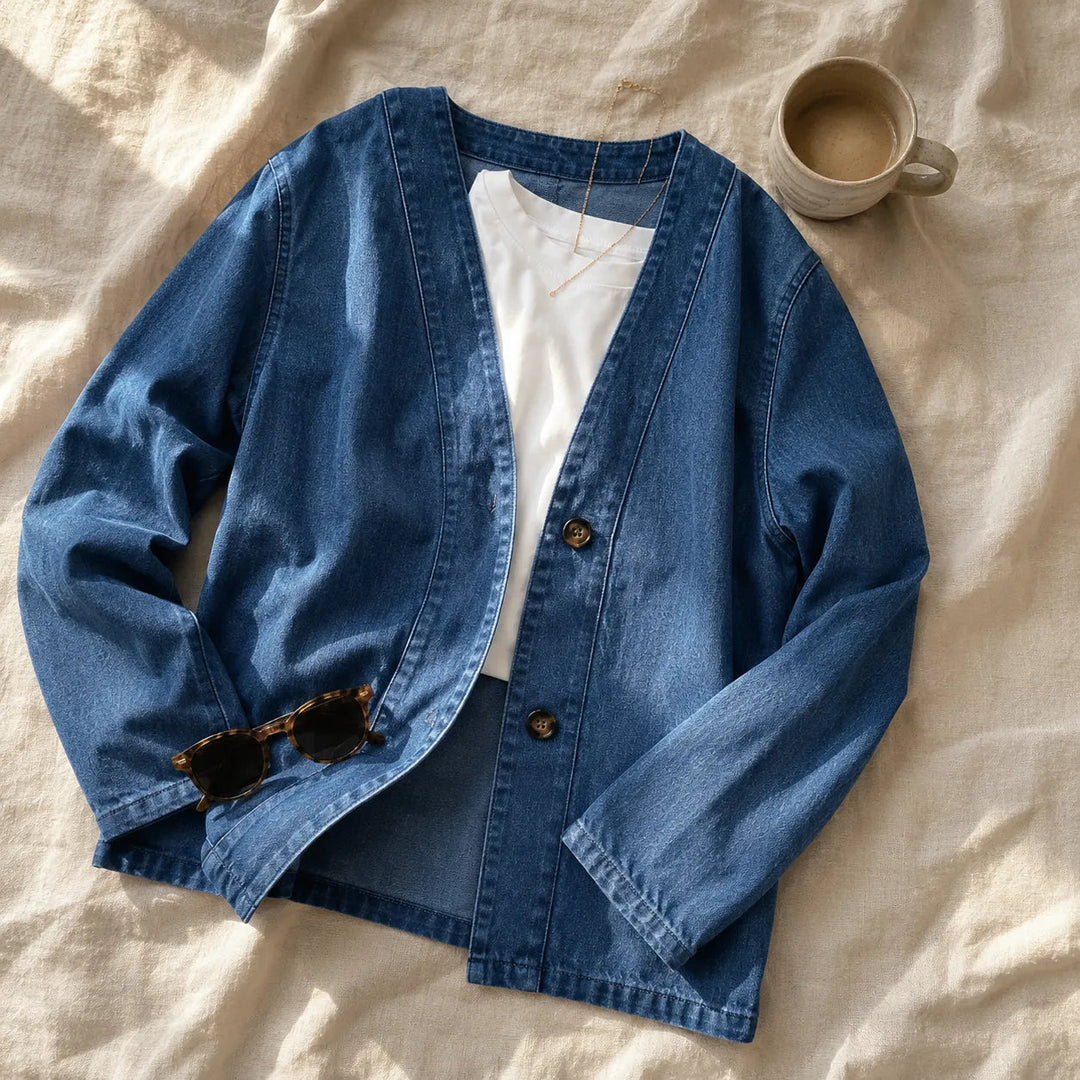 Danielle | Women's Collarless V-Neck Button-Front Jacket