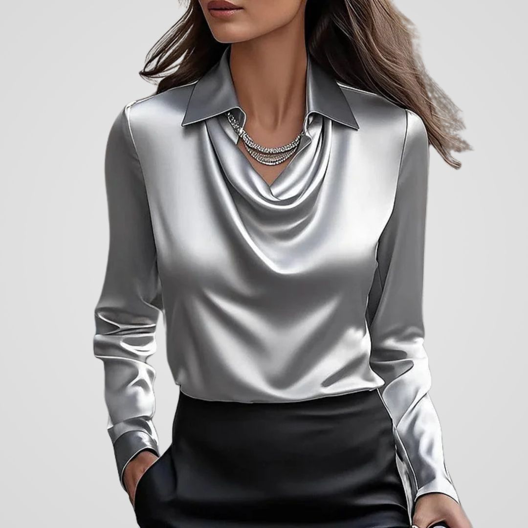 Women's Draped Neck Satin Blouse with Satin Fabric