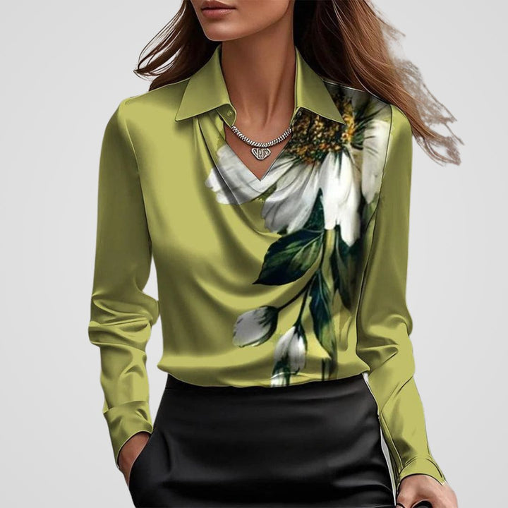 Women's Draped Neck Satin Blouse with Satin Fabric