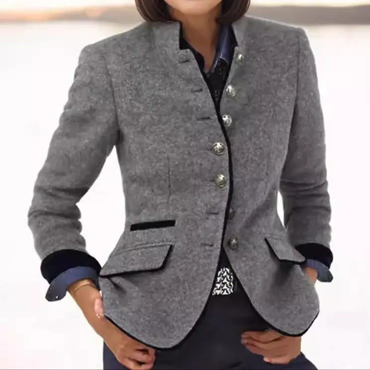 Adelaide | Women's Textured Blazer with Contrast Trim and Flap Pockets