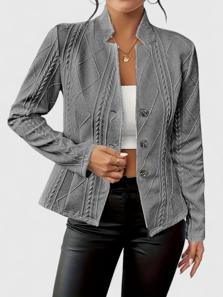 Lucienne | Women's Cable-Textured Fitted Jacket with Stand Collar