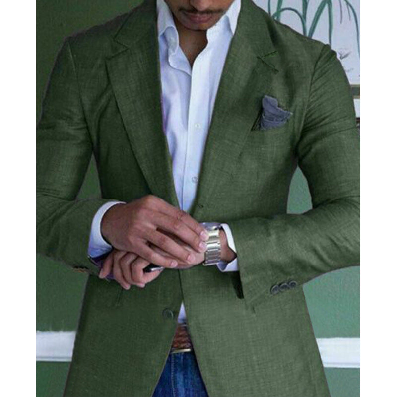 Men's Woven Blazer with Notched Lapels and Two-Button Closure