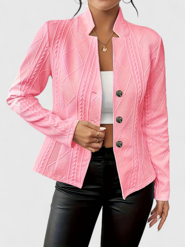 Lucienne | Women's Cable-Textured Fitted Jacket with Stand Collar