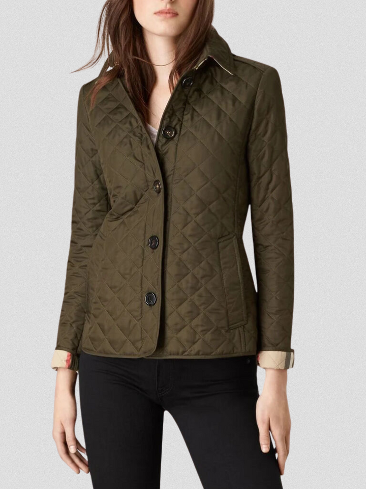 Dominique | Women's Quilted Button-Front Jacket with Check Lining