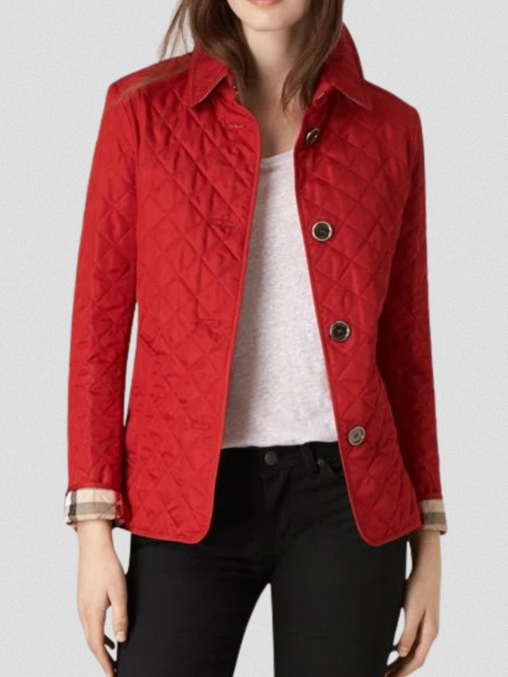 Dominique | Women's Quilted Button-Front Jacket with Check Lining
