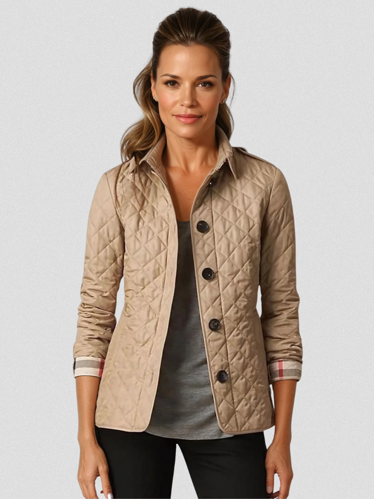 Dominique | Women's Quilted Button-Front Jacket with Check Lining