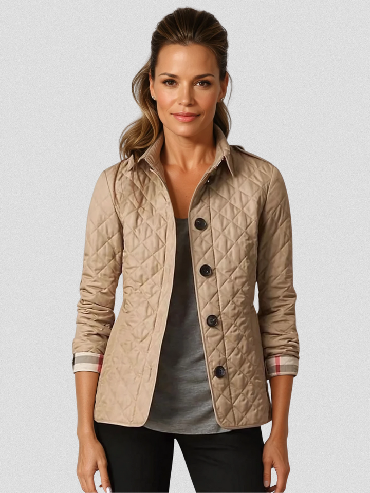 Dominique | Women's Quilted Button-Front Jacket with Check Lining